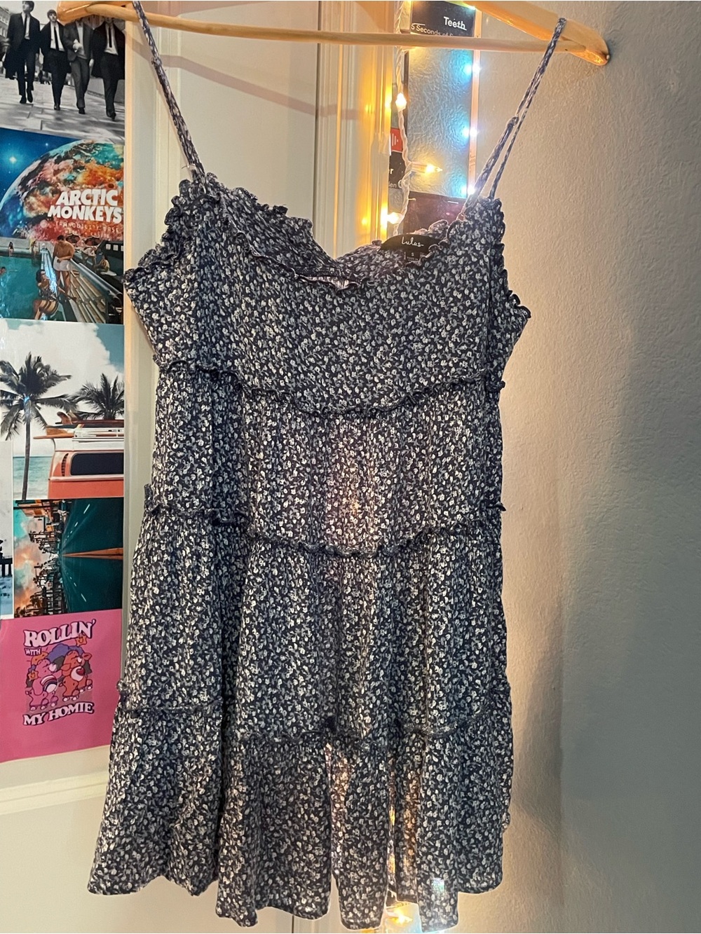 Lulu's Navy Blue Floral Tiered Cami Dress